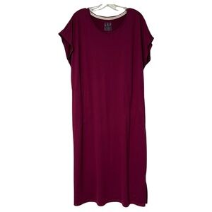 MUK LUKS Cloud Knit Cranberry red Cap Sleeve Loungewear Dress pockets